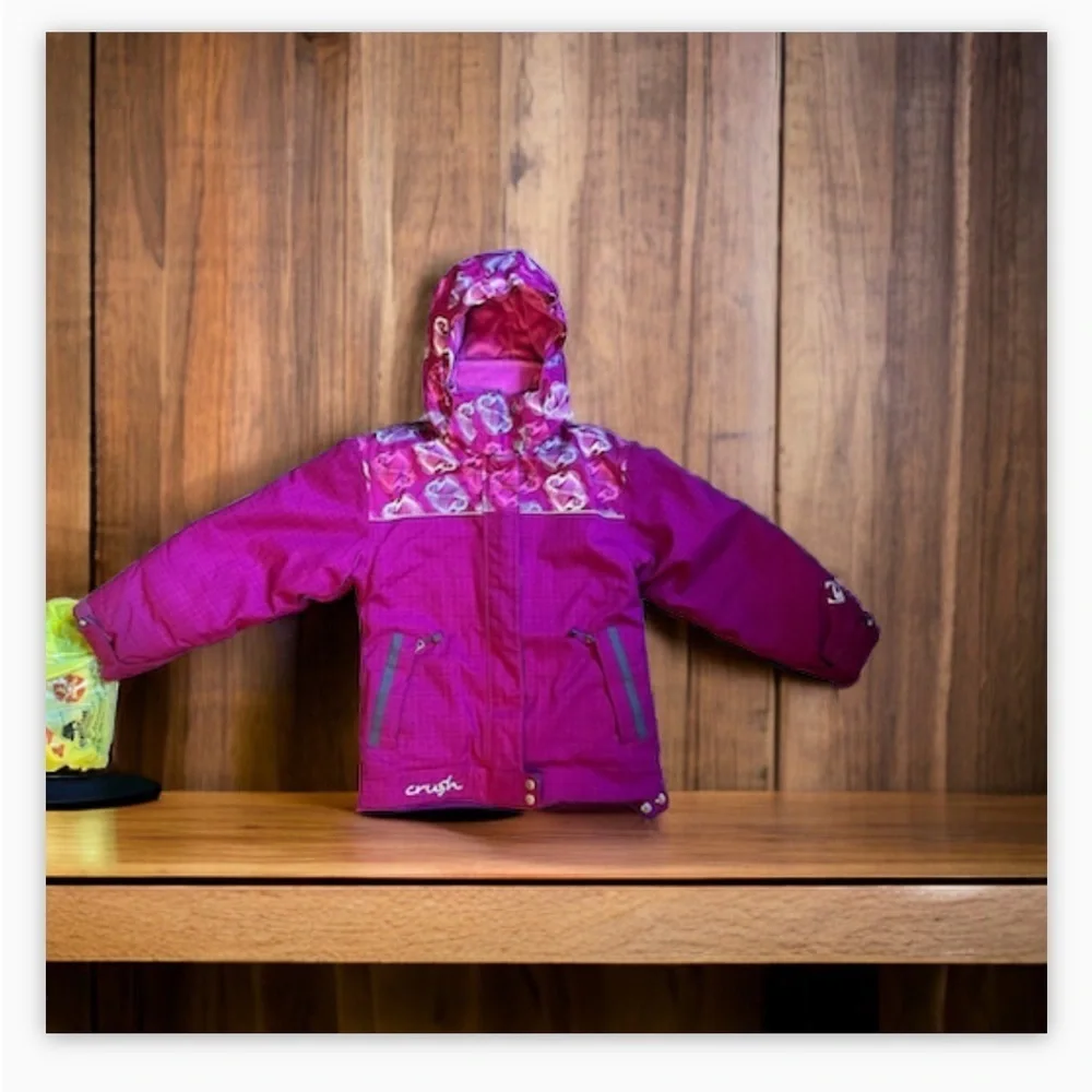 Girls Crush Fur fully lined winter jacket -pink -print- EUC shape Sz 1… - Picture 3 of 11